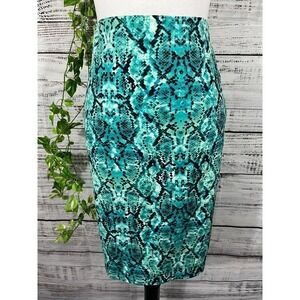 Liz Claiborne Skirt size 6 Teal Black Faux Snake Skin Pencil Stretch Knee Career